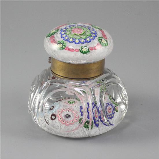 A rare Clichy millefleur double paperweight inkwell, 19th century, total diameter 11cm, height 11cm